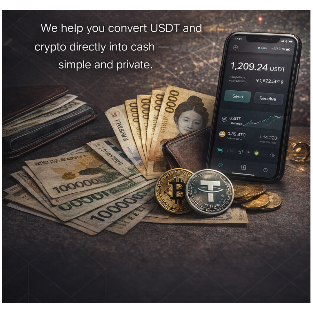 Exchange USDT to KRW without a Korean bank account - Private and quick cryptocurrency to cash service for expats and travelers.